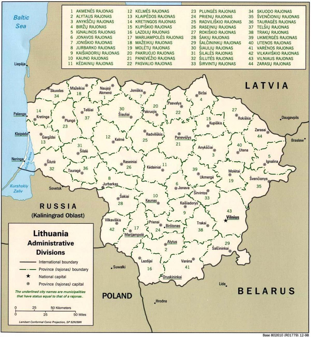 Peta dari peta dengan kota-kota Lithuania